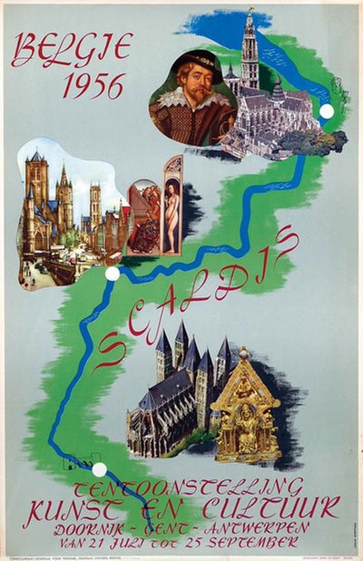 Belgie 1956 Scaldis - Tentoonstelling kunst en cultuur Doornik - Gent - Antwerpen original poster designed by Wattiez, Louis (1924-2012)