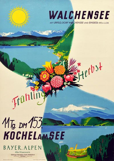Walchensee and Kochelsee Alps Bavaria Germany original poster designed by BFT