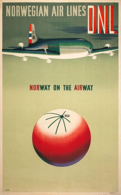 DNL Norwegian Air Lines - Norway on the Airway original poster designed by Moum, Gunnar (1907-1990)
