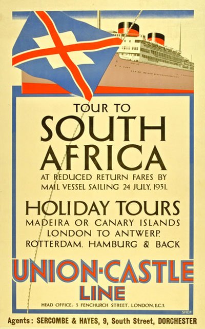 Union Castle Line to South Africa original poster designed by Shepard, Charles (1892-1976)