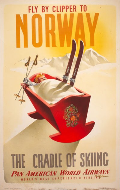 Norway the Cradle skiing by Pan American Clipper original poster designed by Yran, Knut (1920-1998)