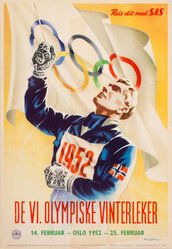 VI Olympiske Vinterleker Oslo 1952 SAS original vintage poster