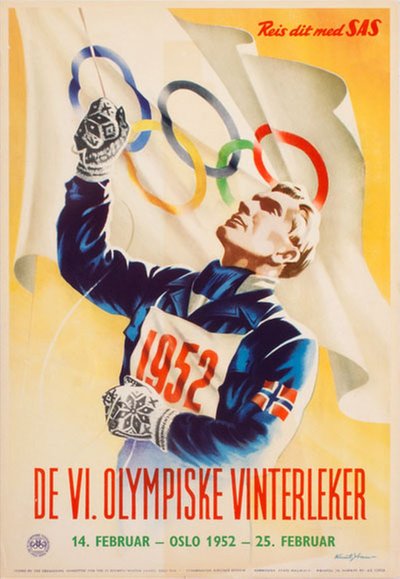 VI Olympiske Vinterleker Oslo 1952 SAS original poster designed by Yran, Knut (1920-1998)