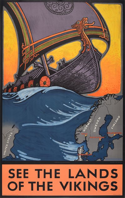 See the Land of the Vikings original poster designed by Blessum, Benjamin (Ben) (1877-1954)