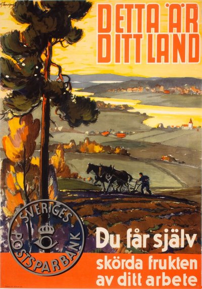 Sveriges Postsparbank Detta är ditt land original poster designed by Thoresson, Hjalmar (1893-1943)