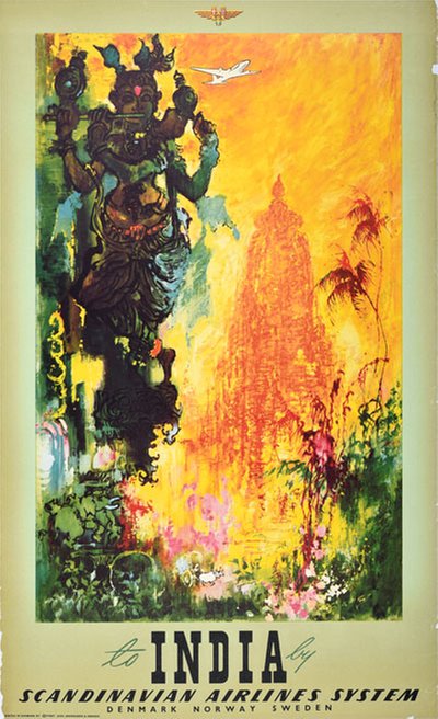 to India by SAS 1950s original poster designed by Nielsen, Otto (1916-2000)