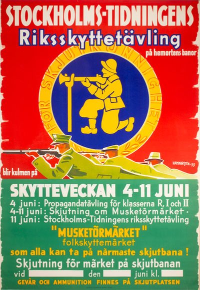 Riksskyttetävlingen 1939 Skytteveckan 4-11 juni original poster designed by Hammarsten,