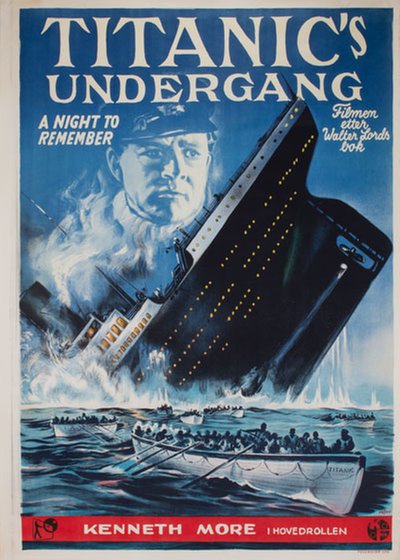 Titanics Undergang  (A night to remember) 1958 original poster designed by Røhder, Niels (Pedersen) (1895-1969)