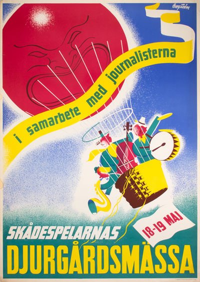 Skådespelarnas Djurgårdsmässan Skansen Stockholm original poster designed by Bergström, Lennart (1914-2002)