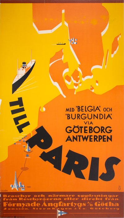 Till Paris med Belgia och Burgundia original poster designed by Olsén, Hans Erik (1911-1983)