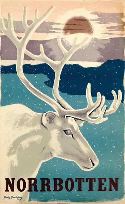 Norrbotten Sweden Reindeer original poster designed by Sandgren, Ragnar (Ranke) (1916-2000)