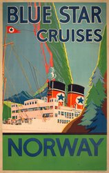 Blue Star Cruises Norway original vintage poster