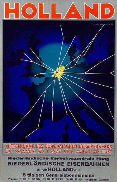 Niederländische Eisenbahnen Holland original poster designed by Lavies, Jan (1902-2005)