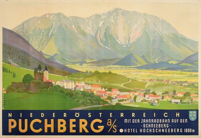 Puchberg Austria Hotel Hochscheeberg original poster designed by Mitschek, Alois (1889-1974)