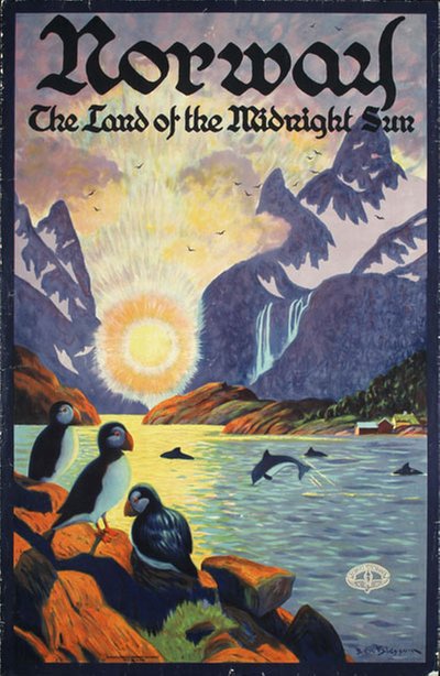 Norway - The Land of the Midnight Sun original poster designed by Blessum, Benjamin (Ben) (1877-1954)