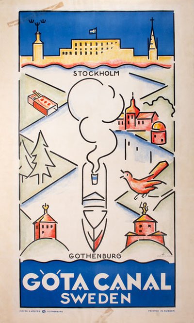 Göta Canal Stockholm Gothenburg original poster designed by Meurling, Carl (1879-1929)