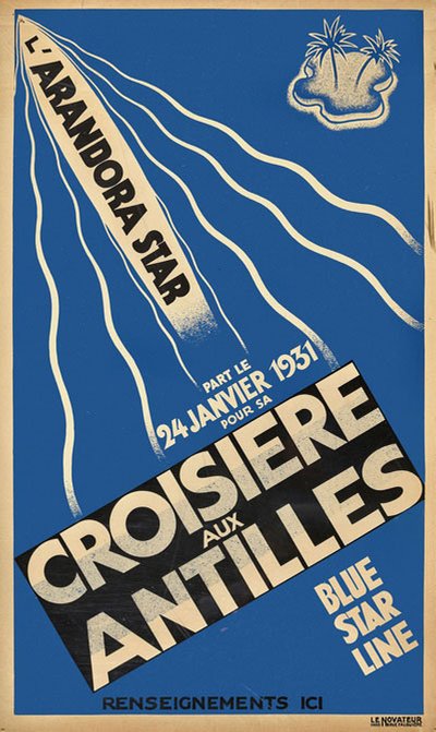 Croisière aux Antilles - Blue Star Line 1931 original poster 