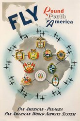 Fly Round South America original vintage poster