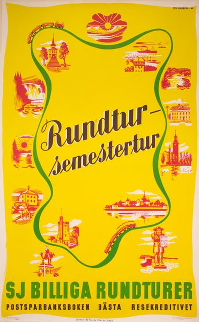 SJ 1944 Rundtur Semestertur  original poster designed by Sundberg, Per (1915-2008)