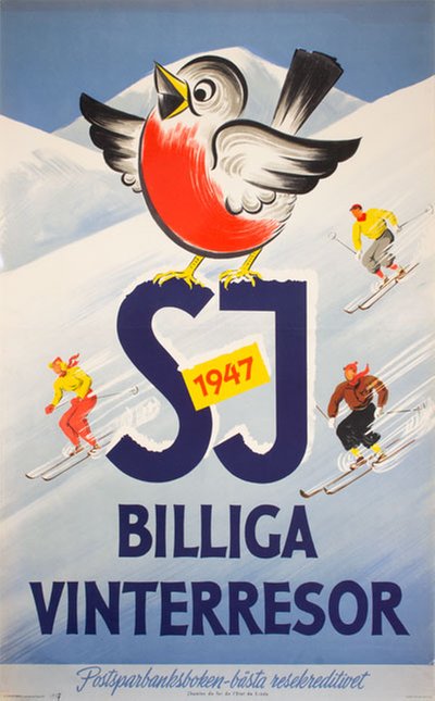 SJ 1947 Billiga Vinterresor original poster 