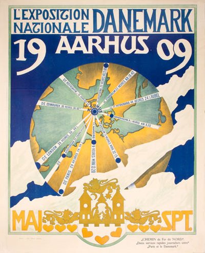 Aarhus 1909 National Exhibition original poster designed by Rosen, Anton (1859-1928)