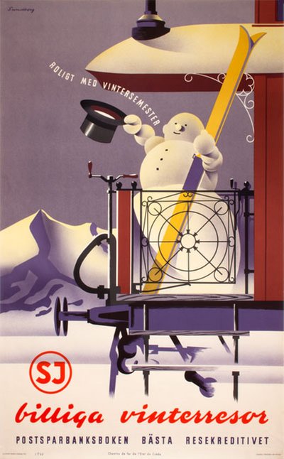 SJ 1948 Billiga Vinterresor original poster designed by Sundberg, Per (1915-2008)