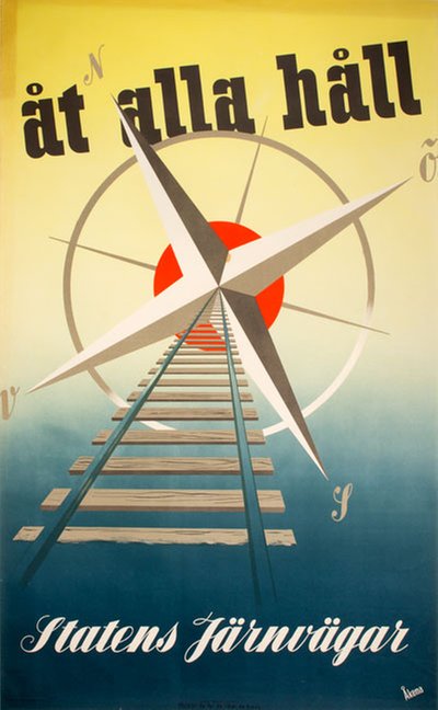 Statens Järnvägar åt alla hold 1945  original poster designed by Magnusson, Åke (1918-1988)
