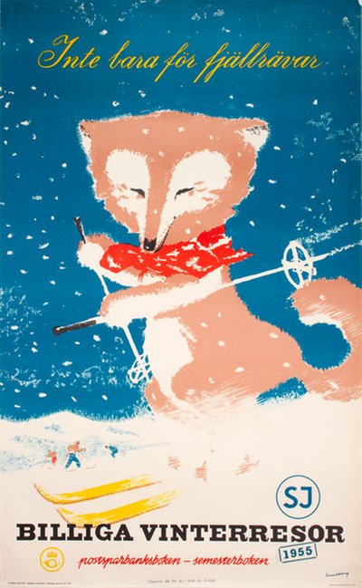 SJ Billiga Vinterresor 1955 original poster designed by Sundberg, Per (1915-2008)