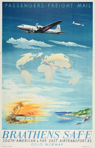 Braathens SAFE Passengers, Freight, Mail original poster designed by Andersen, Axel (1920-1998)