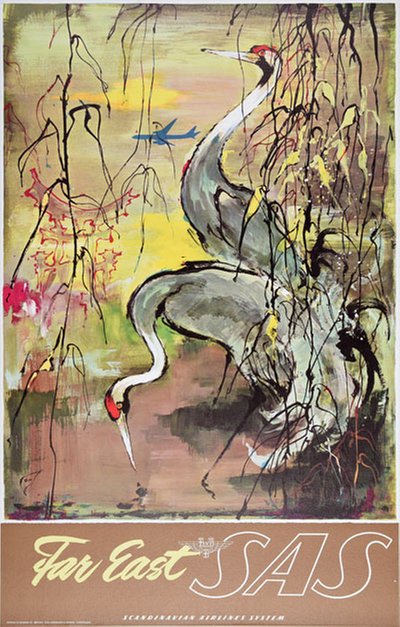 Far East SAS -  Red-crowned Cranes original poster designed by Nielsen, Otto (1916-2000)