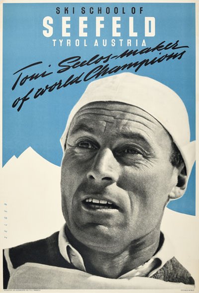 Ski school of Seefeld Tyrol Austria original poster designed by Zelger, Arthur (1914-2004)