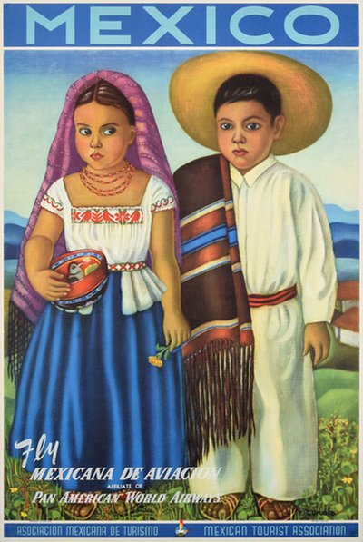 Mexico fly Mexicana de Aviacion original poster designed by C. Uruela