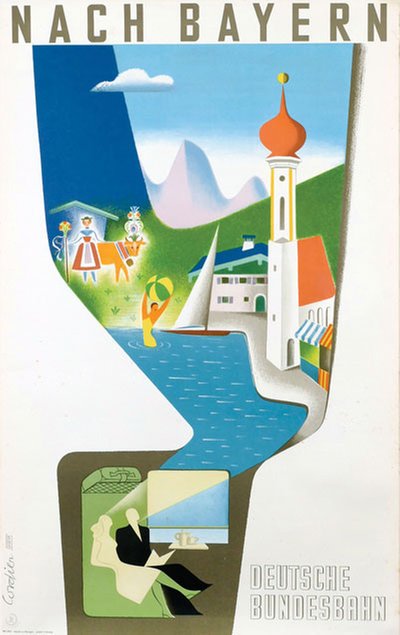 Nach Bayern Germany original poster designed by Cordier, Eugene M. (1903-1974)