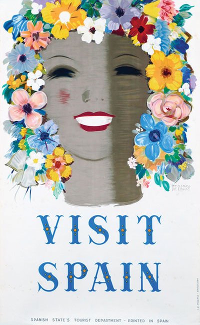 Visit Spain Flowers original poster designed by Delgado, Teodoro (1907-1975)