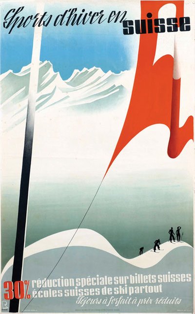 Sports d'hiver en Suisse original poster designed by Reber, Bernard (1910-1992)
