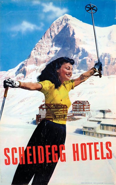 Kleine Scheidegg Hotels Jungfrau Switzerland original poster designed by Mühlemann, Werner (1917-2012) & Bocchetti, Ernst (1894-1952)