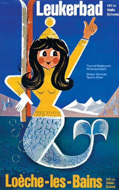 Leukerbad Valais Loeche-les-Bains original poster designed by Schulthess, Harald (1921-2015)