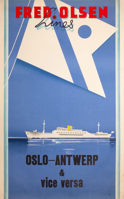 Fred. Olsen Lines Oslo Antwerp original poster designed by A.T.