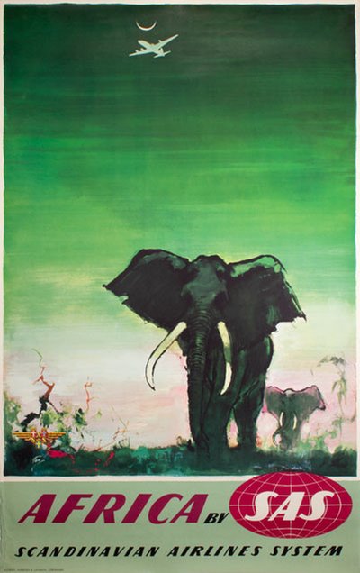 Africa by SAS Elephants original poster designed by Nielsen, Otto (1916-2000)