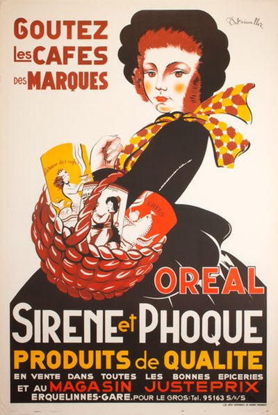 Goutez les Cafes des Marques – OREAL original poster designed by P. Scheiurllez