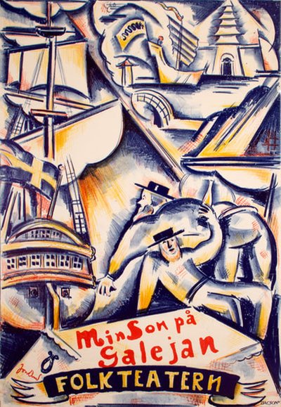Min son på Galejan - Folkteatern original poster designed by Jon-And, John (1889-1941)