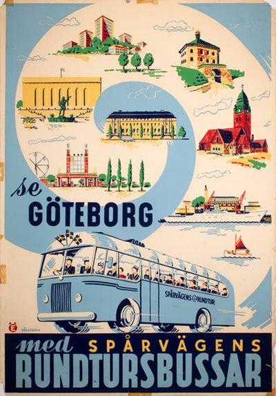 Göteborg med Spårvagnens Rundturbussar original poster designed by Börjesson