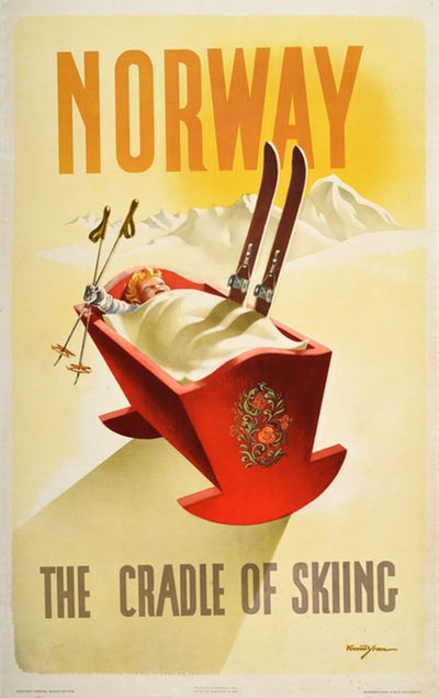 Norway the Cradle of Skiing 1951 original poster designed by Yran, Knut (1920-1998)