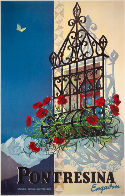 Pontresina Engadin Switzerland original poster designed by Peikert, Martin (1901-1975)