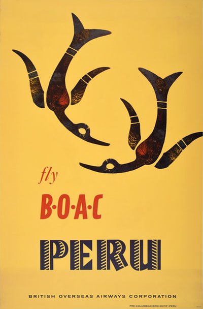 1961 Fly BOAC Peru Poster British Overseas Airways original poster 