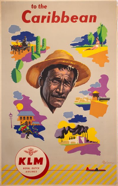 KLM to the Caribbean original poster designed by Spierenburg, Leen (1922-1971)