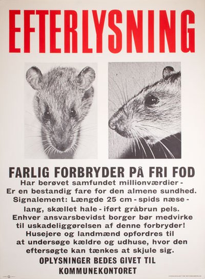 Landsudvalget for Rottebekæmpelse Efterlysning original poster 