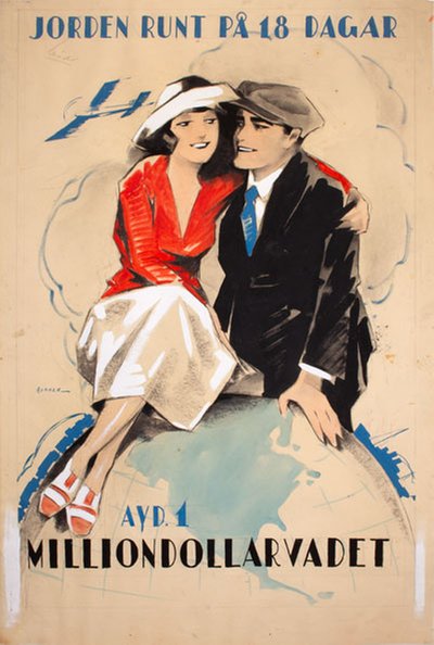 Jorden runt på 18 dagar (Around the World in Eighteen Days) original poster designed by Rohman, Eric (1891-1949)