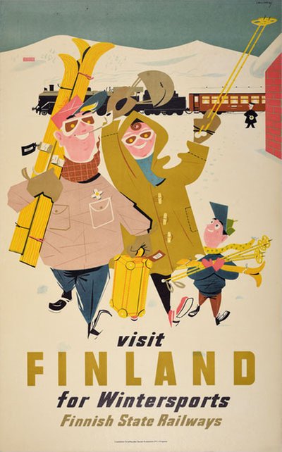 Visit Finland For Wintersports original poster designed by Christianson, Rolf (1928-1997)