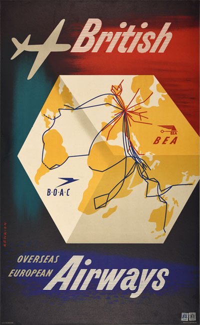 British Overseas European Airways BOAC BEA original poster designed by Henrion, Frederic Henri Kay (1914-1990)